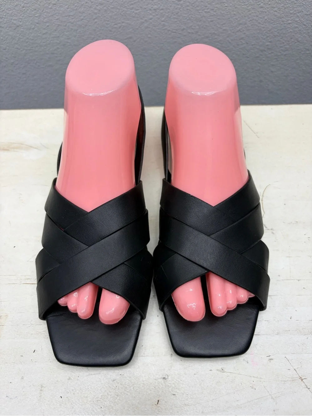 Zara Black Leather Strappy Leather Sandals Size 38 - Picture 3 of 7